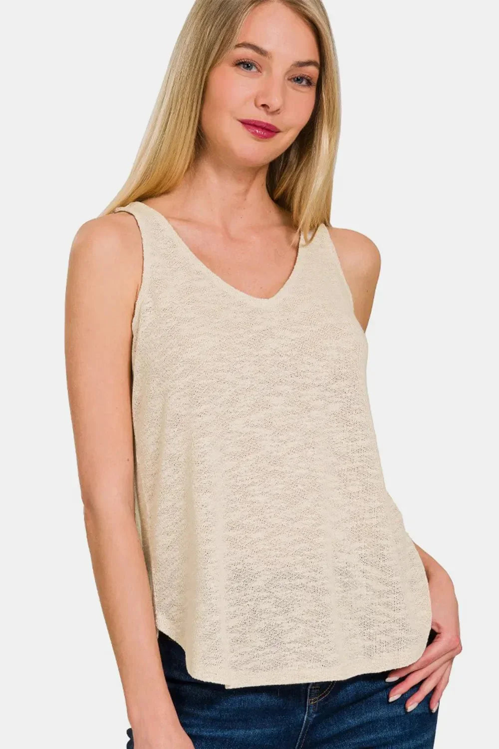Zenana V - Neck Curved Hem Tank - VILLA FASHION